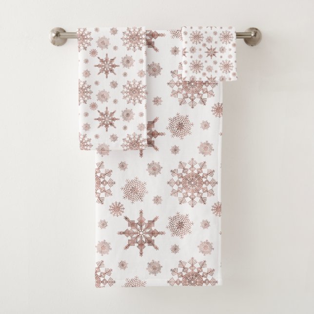 Schneeflockenmuster in Imitaten Rose Gold-Look Far Badhandtuch Set (Insitu)