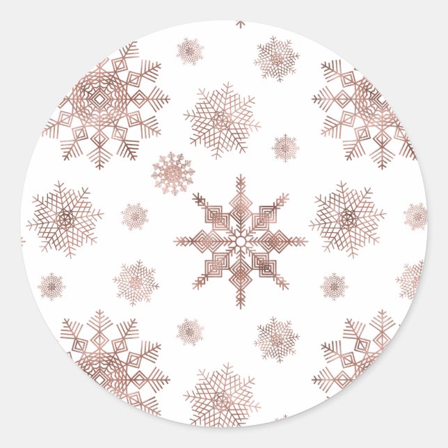 Schneeflockenmuster in Imitaten Rose Gold-Look Far Runder Aufkleber (Vorderseite)