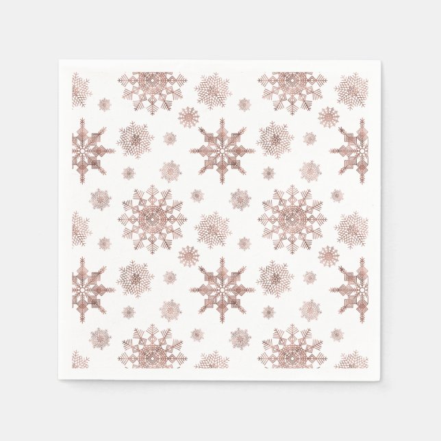 Schneeflockenmuster in Imitaten Rose Gold-Look Far Serviette (Vorderseite)