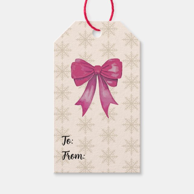 Schneeflockenmuster mit rosa Schleife Geschenkanhänger (Vorderseite)