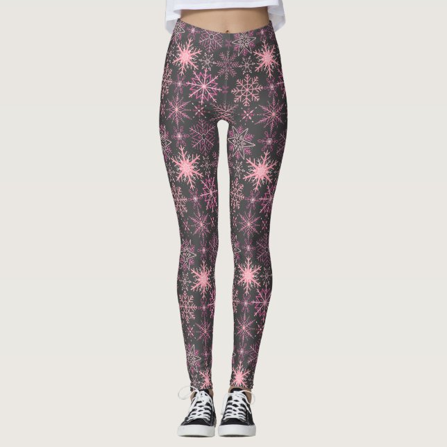 Schneeflockenmuster Rosa D Grau BG Leggings (Vorderseite)