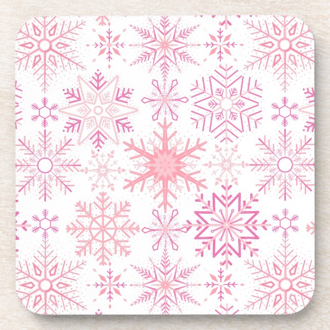 Schneeflockenmuster Rosa Getränkeuntersetzer (Vorderseite)