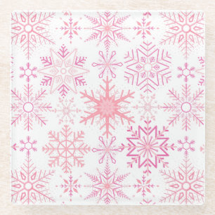 Schneeflockenmuster Rosa Glasuntersetzer