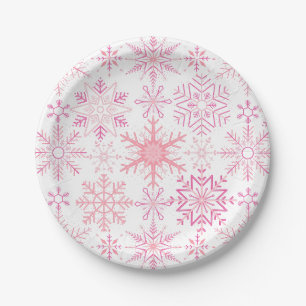 Schneeflockenmuster Rosa Pappteller