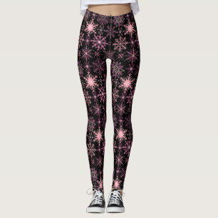 Schneeflockenmuster Rosa Schwarzes BG Leggings