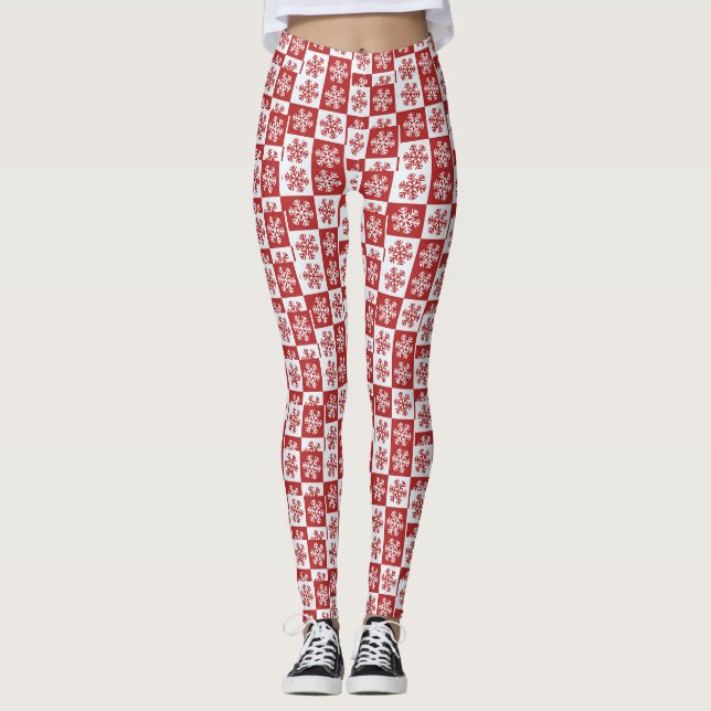 Schneeflockenmuster Rot-Karo Leggings (Vorderseite)