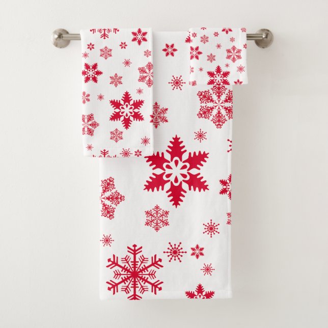 Schneeflockenmuster, Rote Schneeflocken, Schnee, W Badhandtuch Set (Insitu)