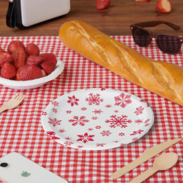 Schneeflockenmuster, Rote Schneeflocken, Schnee, W Pappteller