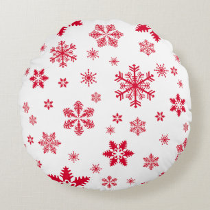 Schneeflockenmuster, Rote Schneeflocken, Schnee, W Rundes Kissen