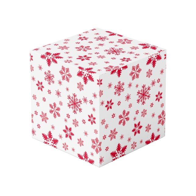 Schneeflockenmuster, Rote Schneeflocken, Schnee, W Würfel (Vorderseite Schrägansicht)