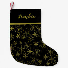 Schneeflockenmuster Schwarz und Gold Personalisier Kleiner Weihnachtsstrumpf