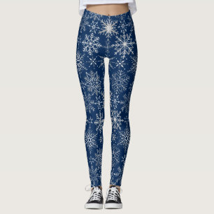 Schneeflockenmuster Weiß, Dunkelblau BG Leggings