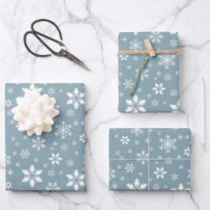 Schneeflockenmuster, weiße Schneeflocken, Schnee,  Geschenkpapier Set