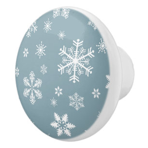 Schneeflockenmuster, weiße Schneeflocken, Schnee, Keramikknauf