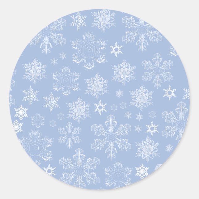 Schneeflockenmuster, weiße Schneeflocken, Schnee,  Runder Aufkleber (Vorderseite)