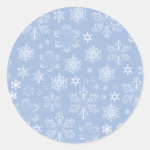 Schneeflockenmuster, weiße Schneeflocken, Schnee, Runder Aufkleber