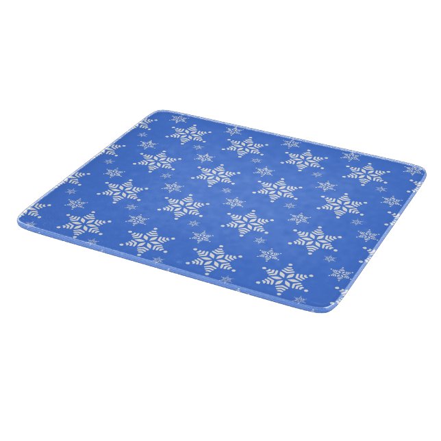 Schneeflockenmuster, weiße Schneeflocken, Schnee,  Schneidebrett (Ecke)