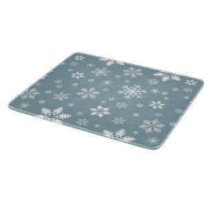 Schneeflockenmuster, weiße Schneeflocken, Schnee,  Schneidebrett