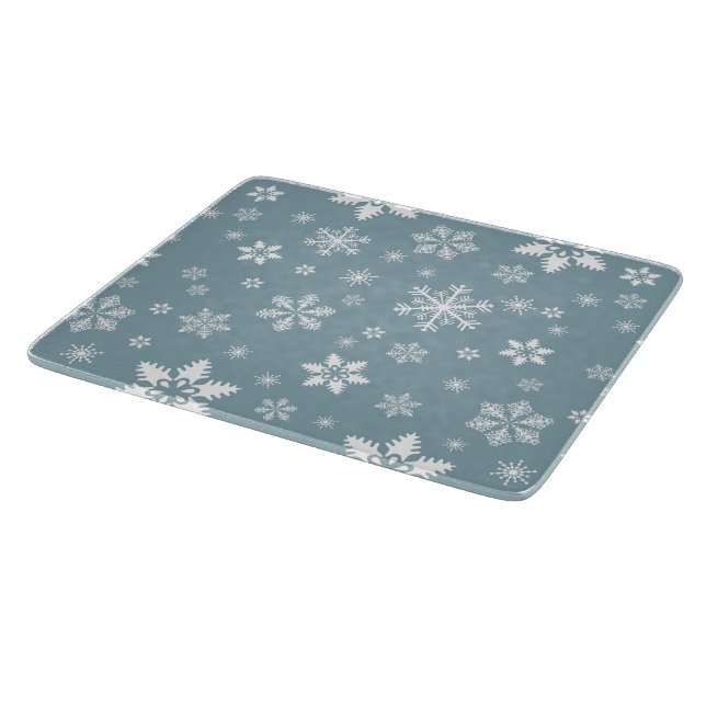 Schneeflockenmuster, weiße Schneeflocken, Schnee,  Schneidebrett (Ecke)