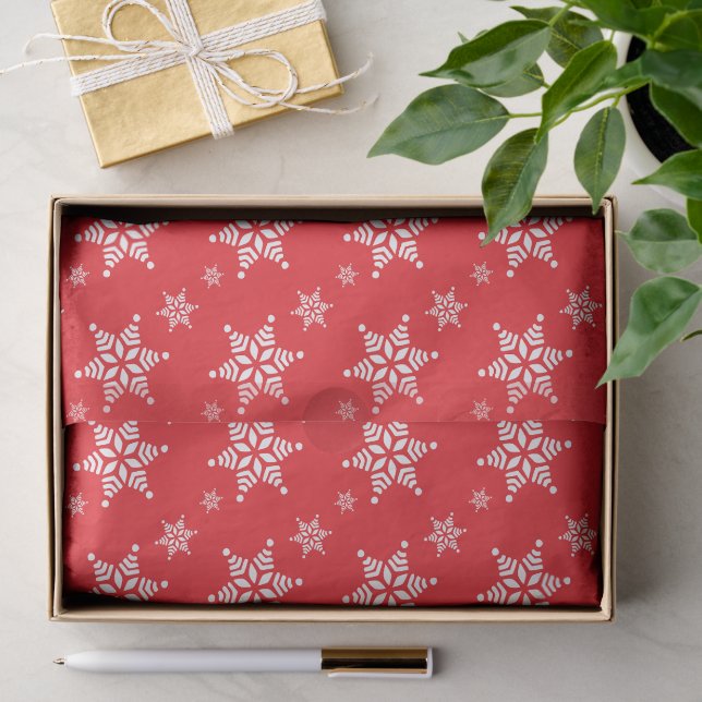 Schneeflockenmuster, weiße Schneeflocken, Schnee,  Seidenpapier (Geschenk)