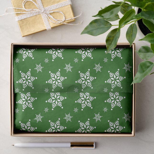 Schneeflockenmuster, weiße Schneeflocken, Schnee,  Seidenpapier (Geschenk)
