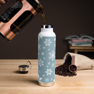 Schneeflockenmuster, weiße Schneeflocken, Schnee, Trinkflasche