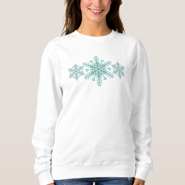 Schneeflockensaison Aquamarin Winter Sweatshirt (Vorderseite)