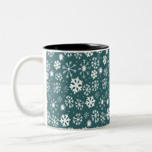 Schneeflockenschneesturm in Aquablau Zweifarbige Tasse