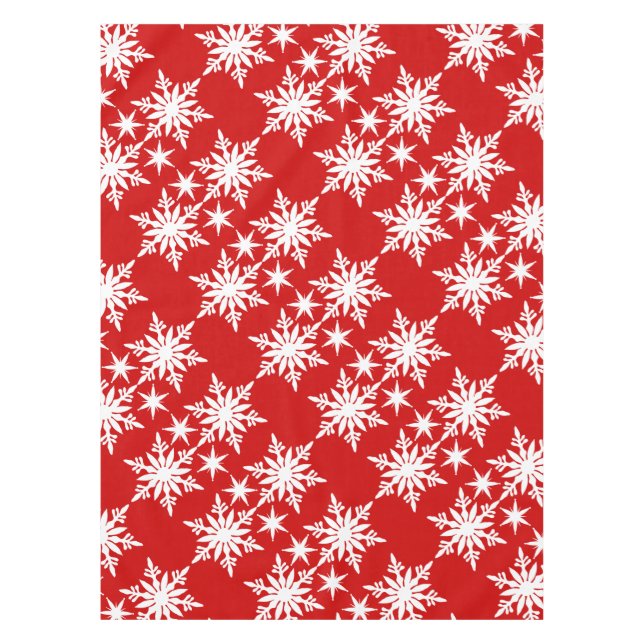 Schneeflockeweihnachtsrotes weißes Muster Tischdecke (Vorderseite)