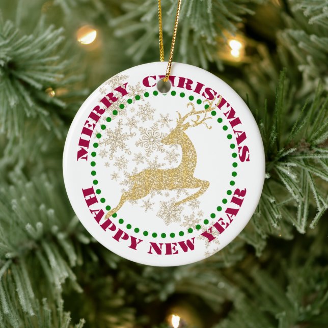 Schneeflottvorlage für Goldene Rentiere Keramik Ornament (Baum)