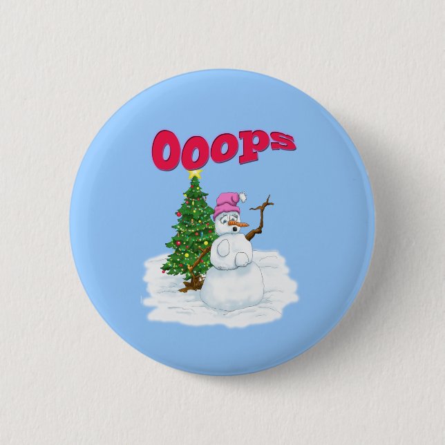 Schneefrau mit Weihnachtsbaum Ops Button (Vorderseite)
