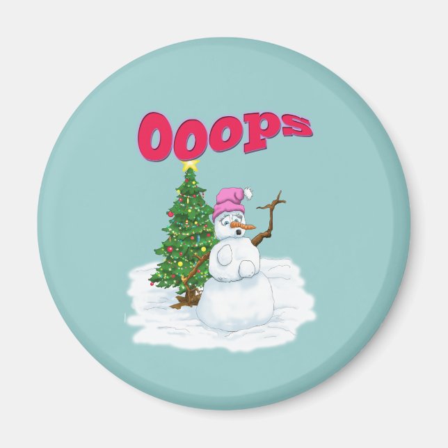 Schneefrau mit Weihnachtsbaum Ops Magnet (Vorne)