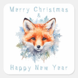 Schneefuchs und Weihnachten Quadratischer Aufkleber