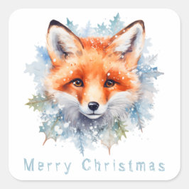 Schneefuchs und Weihnachten Quadratischer Aufkleber