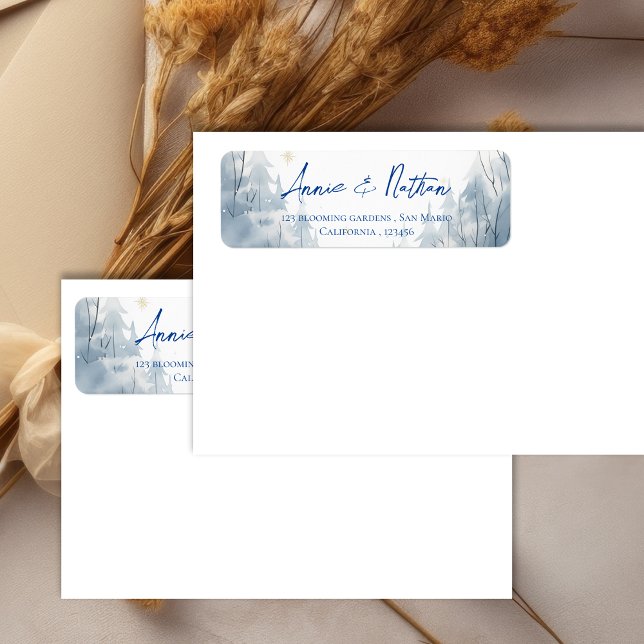 Schneegebiet Winter Hochzeit Rücksendeadresse (Snowy Landscape Winter Wedding Return Address Label)