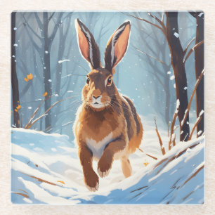 Schneegeküsste Fröhlichkeit: Der Hasenlauf Glasuntersetzer
