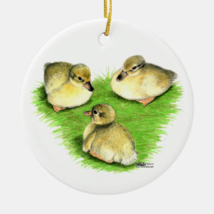 Schneeglänzende Stockenten-Küken Keramik Ornament