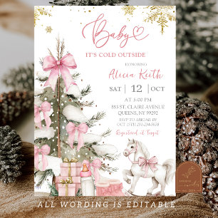 Schneeglätte Rosa Mädchen Winter-Baby-Party Einladung