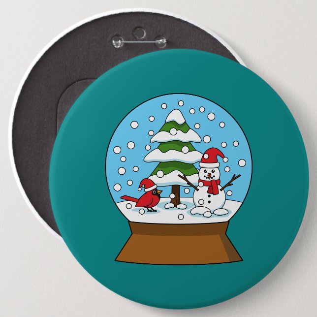 Schneeglobe mit Kardinal Snowman und Pine Tree Button (Vorne & Hinten)