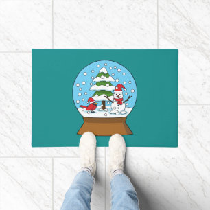 Schneeglobe mit Kardinal Snowman und Pine Tree Fußmatte