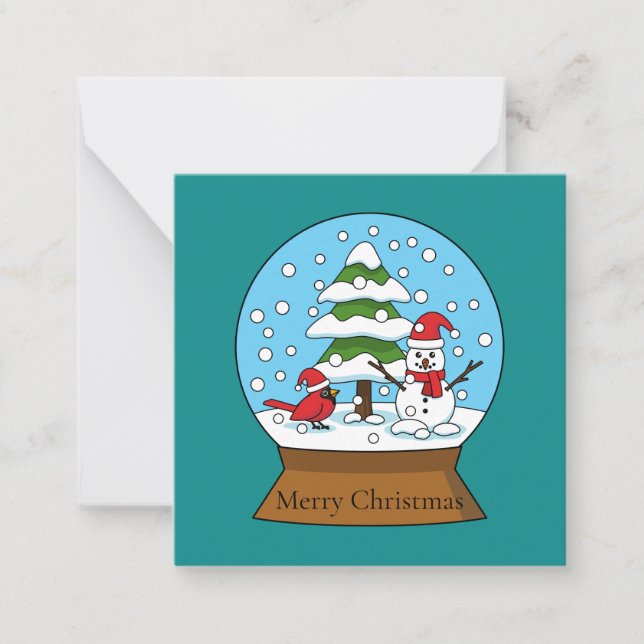 Schneeglobe mit Kardinal Snowman und Pine Tree Mitteilungskarte (Vorderseite)
