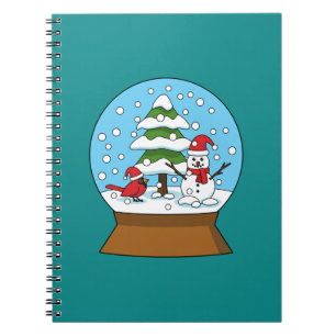 Schneeglobe mit Kardinal Snowman und Pine Tree Notizblock