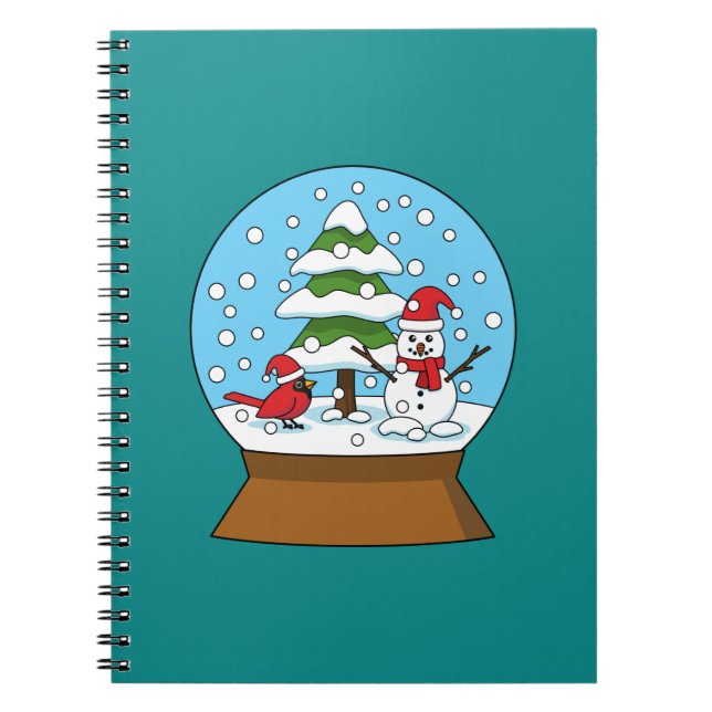 Schneeglobe mit Kardinal Snowman und Pine Tree Notizblock (Vorderseite)