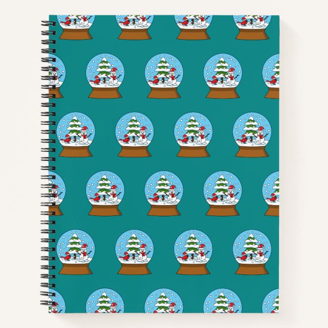 Schneeglobe mit Kardinal Snowman und Pine Tree Notizbuch (Vorderseite)