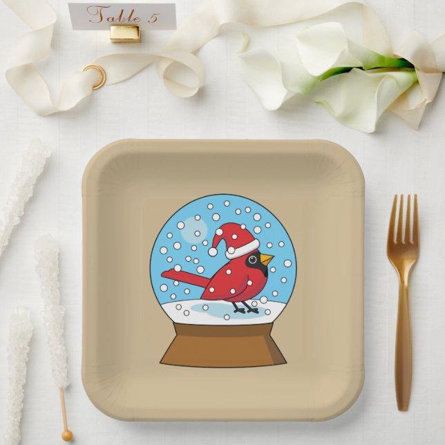 Schneeglobe mit Niedlichem rotem Kardinal Pappteller (Hochzeit)