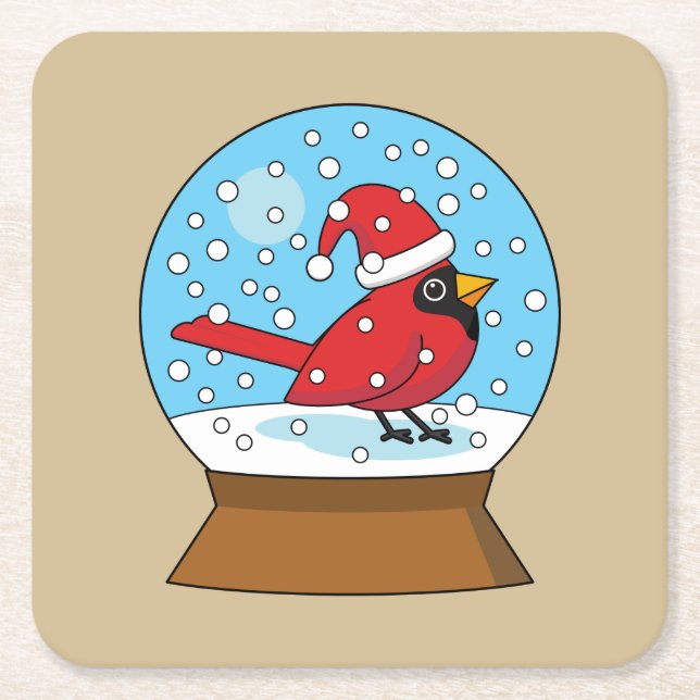 Schneeglobe mit Niedlichem rotem Kardinal Rechteckiger Pappuntersetzer (Vorderseite)