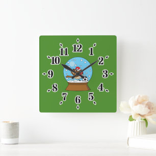 Schneeglobe mit Niedlichem Sparrow-Spielfußball Quadratische Wanduhr