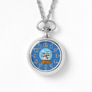 Schneeglobe mit Schneemann und Pine Tree Armbanduhr