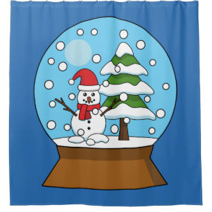 Schneeglobe mit Schneemann und Pine Tree Duschvorhang