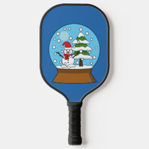 Schneeglobe mit Schneemann und Pine Tree Pickleball Schläger
